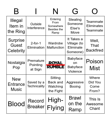 Royal Rumble Bingo Card