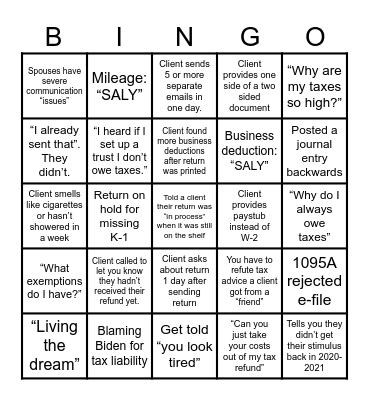 Tax Season 2023 Bingo Card
