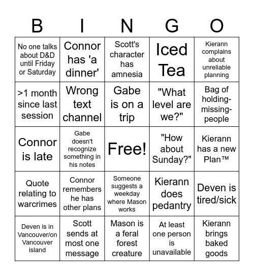 D&D Bingo Card