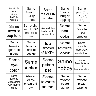 KKPsi Human Bingo 2024 Bingo Card