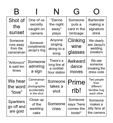 Wedding Video Bingo! Bingo Card