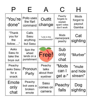 January Subathon 2024 Bingo Card