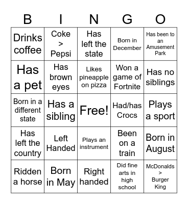 FUN FACT BINGO Card