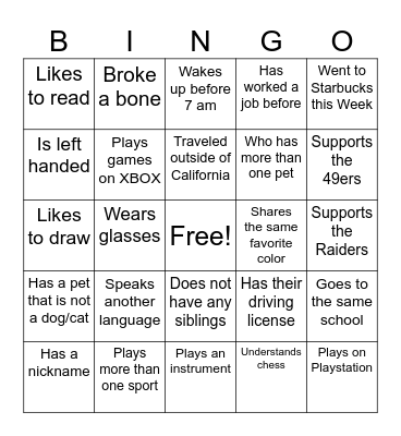 Find Someone Who Bingo Card