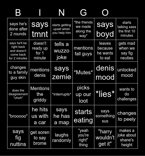 Soren Bingo Card