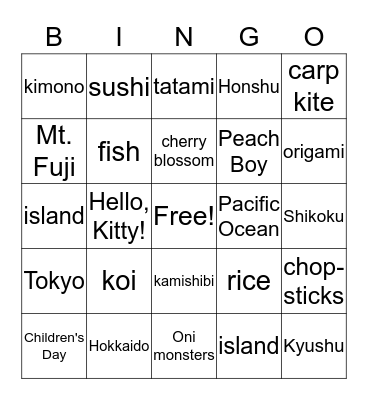 Japan Bingo Card