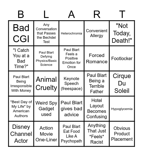 Paul Blart: Mall Cop 2 Bingo Card Bingo Card