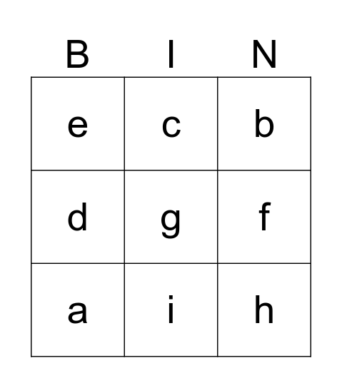 alphabet bingo Card