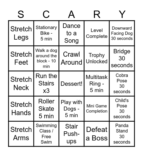 Workout BINGO Card