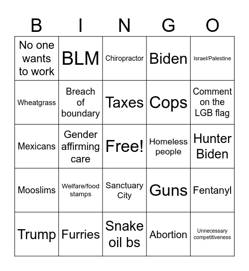 Canyon Bingo Card
