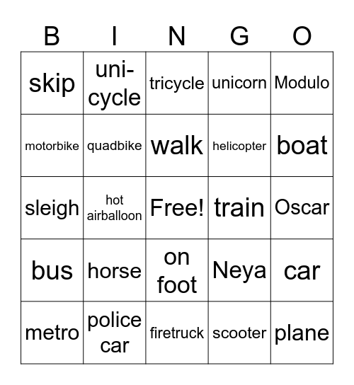 Go by (transport) Bingo Card