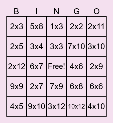 Multiplication Bingo Card