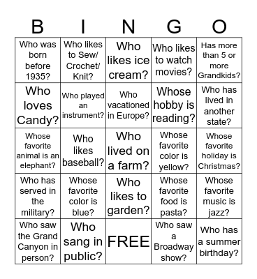 Getting to Know You Bingo Card