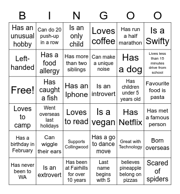 Ice breaker Bingo Card