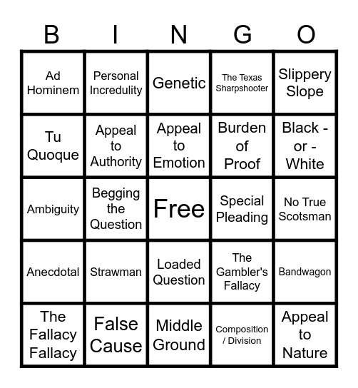 Fallacy Bingo Card