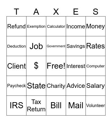 Tax Department Bingo Card