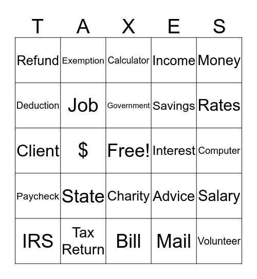 Tax Department Bingo Card