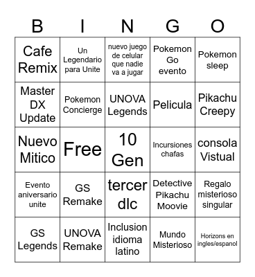 Pokemon Presents Bingo Card