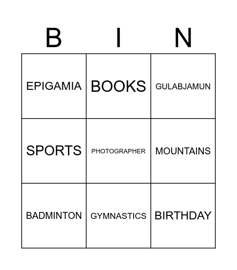 Untitled Bingo Card