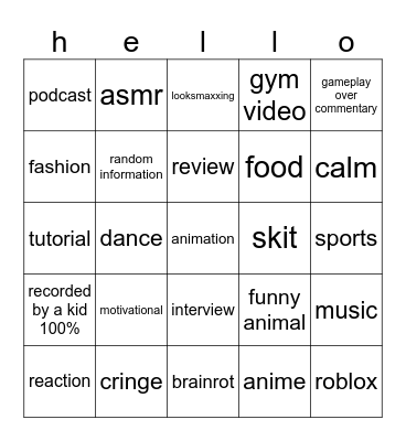 youtube shorts speedrun Bingo Card
