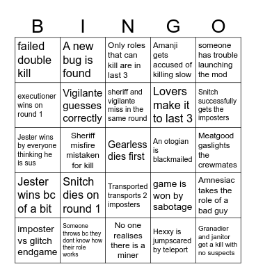 Bingo of us Bingo Card