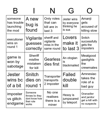 Bingo of us Bingo Card