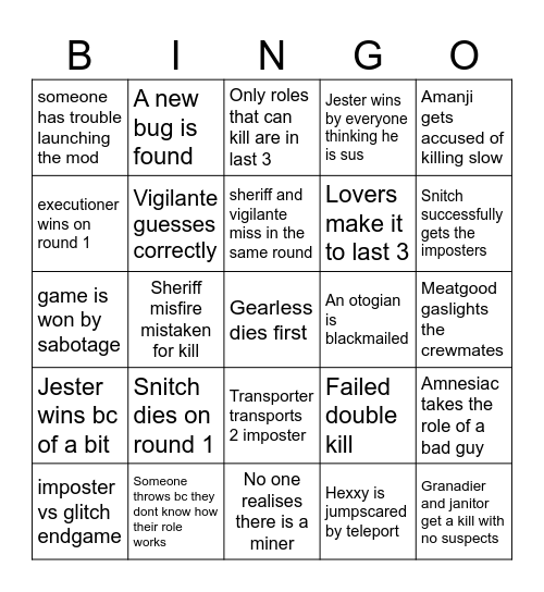 Bingo of us Bingo Card