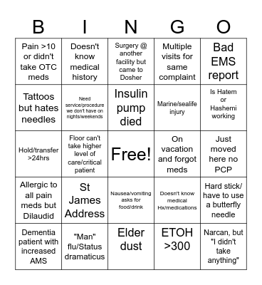 Dosher ED Bingo Card