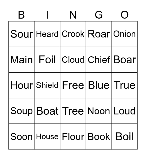 Vowel Diagrap bingo Card