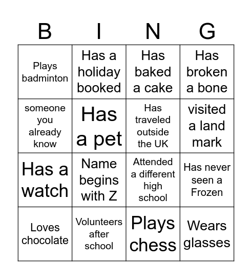 Ice-Ice Breaker! Bingo Card