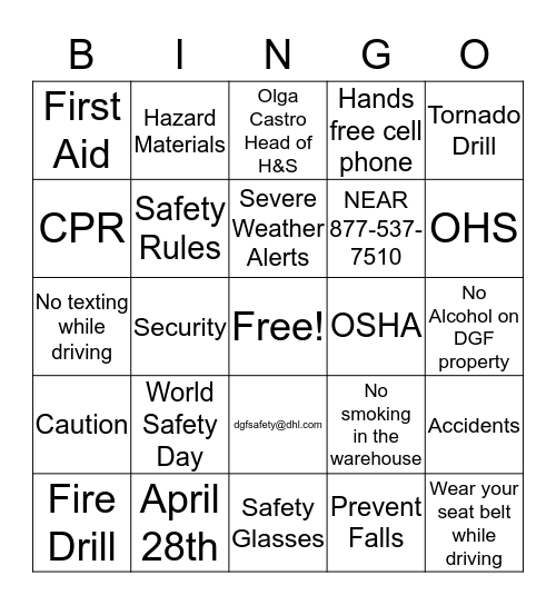 World Safety Day Bingo Card