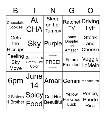 Olga's Baby Shower Bingo Card