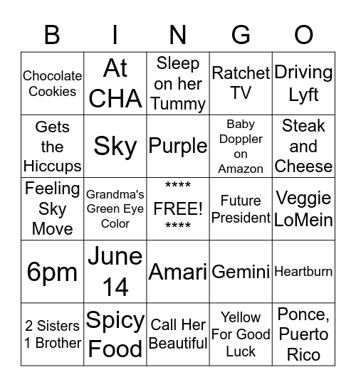 Olga's Baby Shower Bingo Card