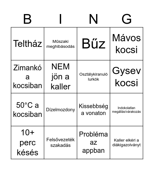 MÁV Bingo Card