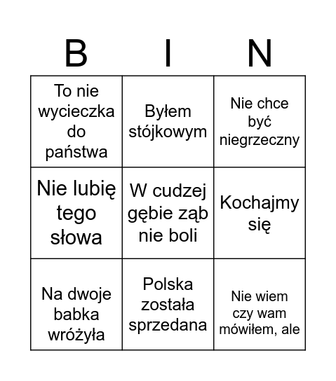 Śnihur Bingo Card