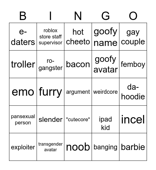 roblox Bingo Card