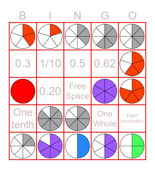 Fraction Circles Bingo Card