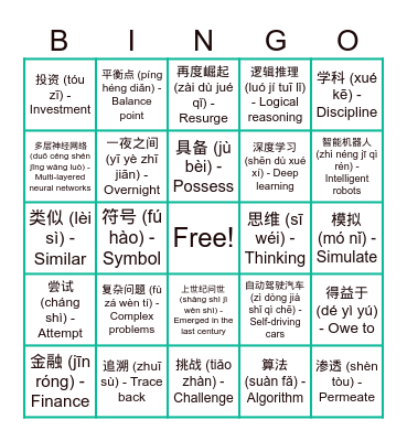 人工智能 Bingo Card