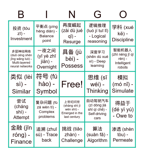 人工智能 Bingo Card
