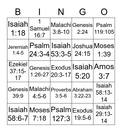 Old Testament Scripture Mastery Bingo Card