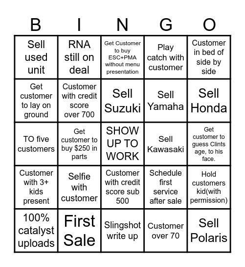 Sales Bingo! Bingo Card