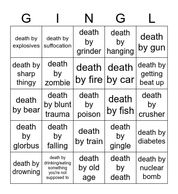 GINGLE Death Card Bingo Card