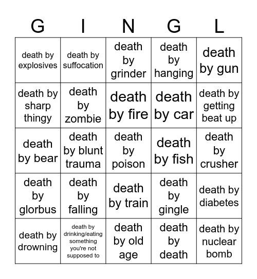 GINGLE Death Card Bingo Card