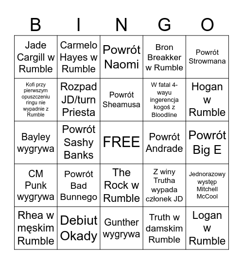 ROYAL RUMBLE 2024 Bingo Card