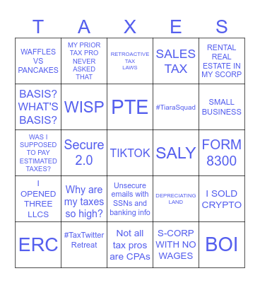 #TaxTwitter Bingo Card