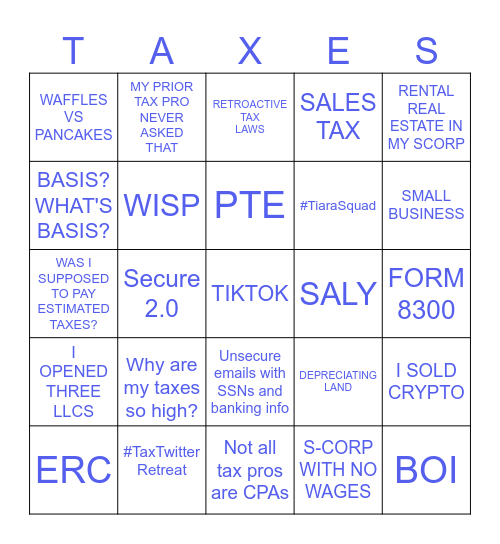 #TaxTwitter Bingo Card