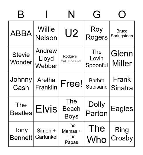 Music Bingo Card