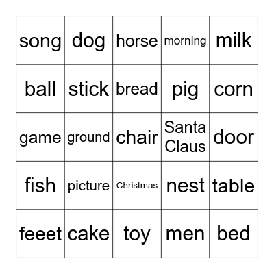 Sight Word Bingo- Nouns Bingo Card