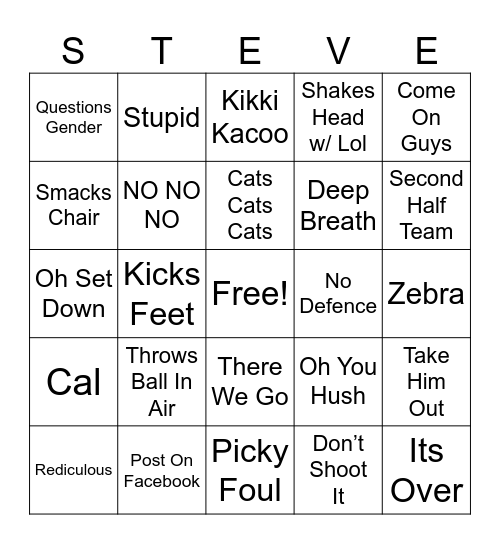 The Recliner KY Basketball Fan Bingo Card