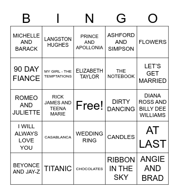 Bridal Bingo Card